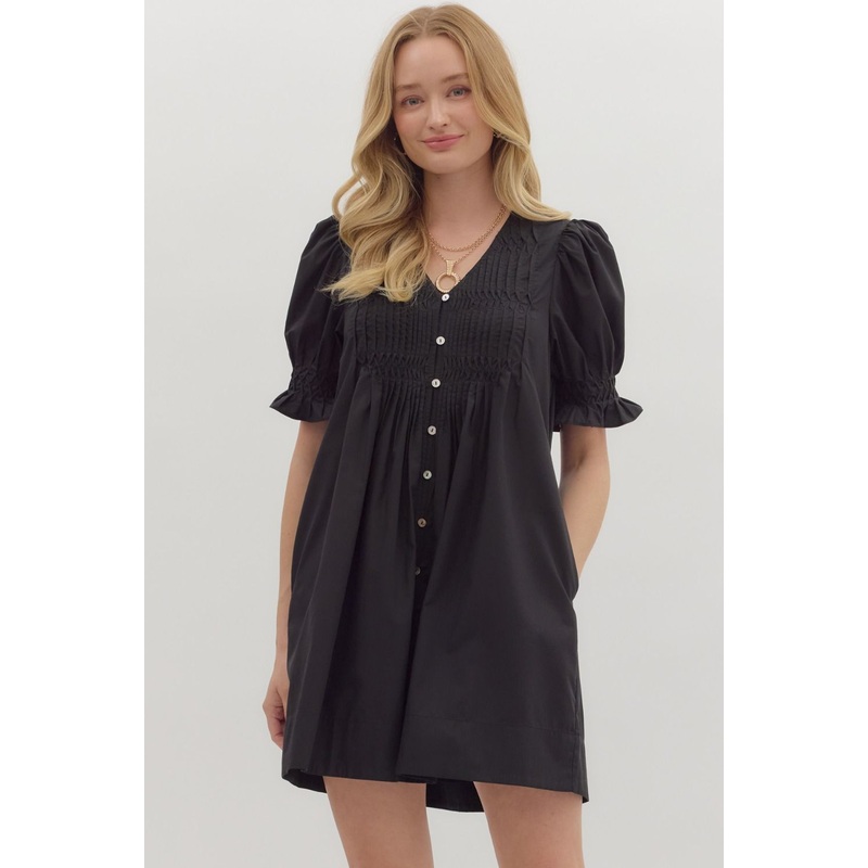 E Black Diamond Smocked Pintuck Dress