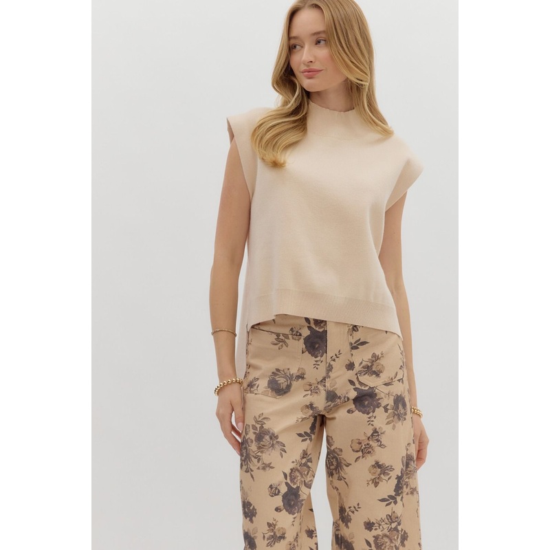 E Oatmeal Muscle Tee High Low Knit Pullover