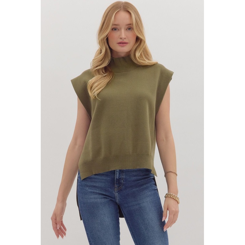 E Olive Muscle Tee High Low Knit Pullover