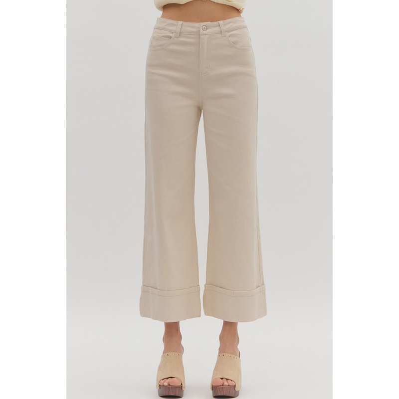 E Sand Mid-rise Wide Cuff Ankle Pants