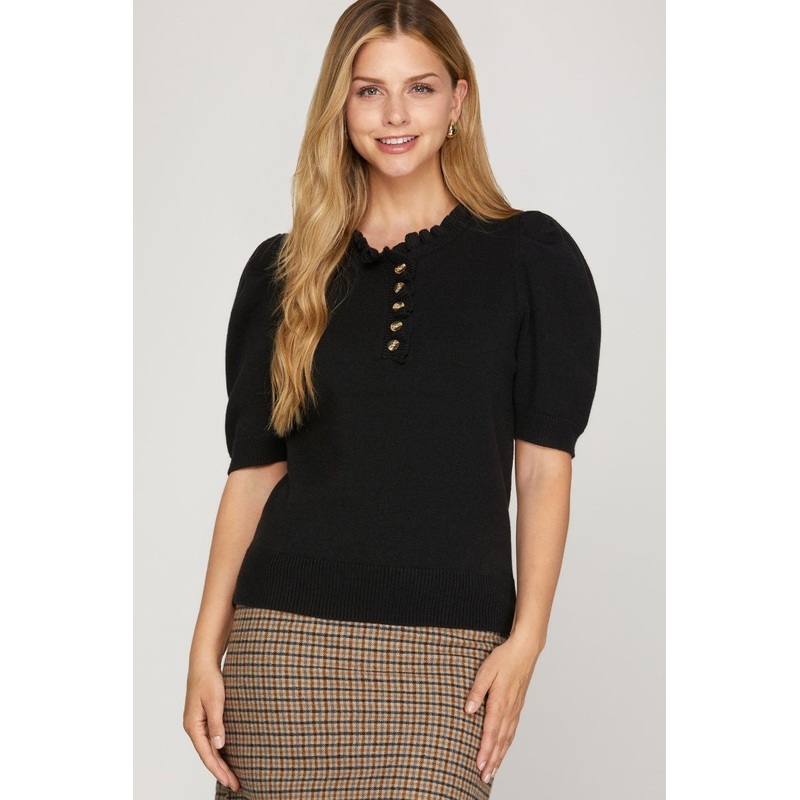 S+S Black Ruffle Neck Sweater|Sm|Med|Lg