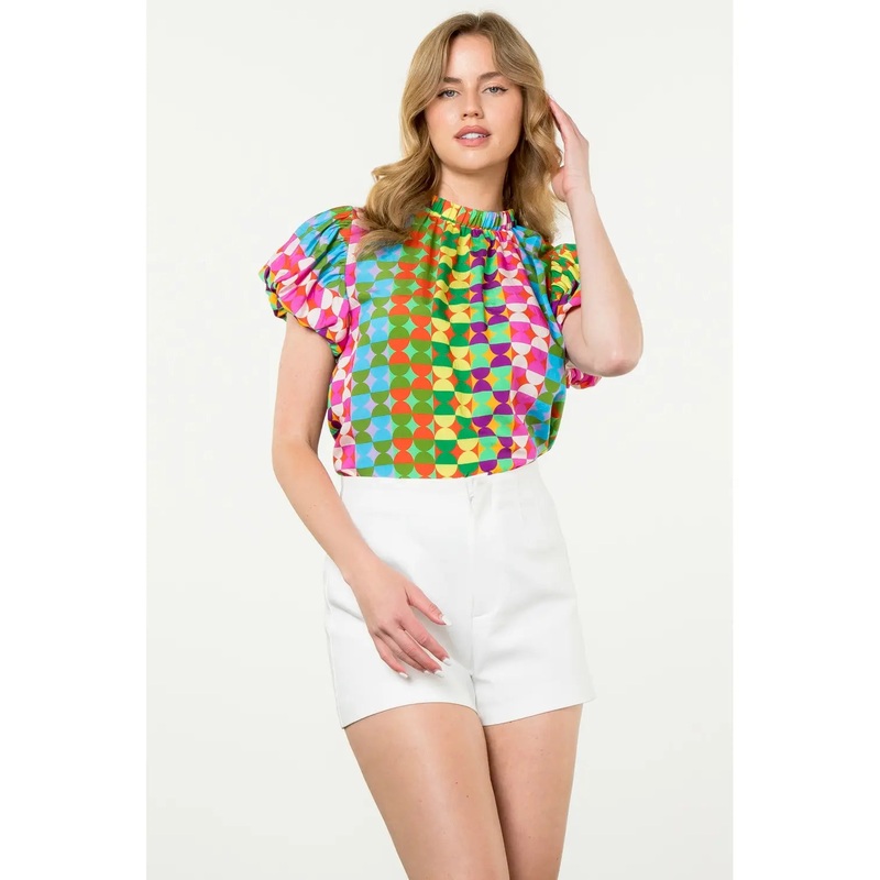 Th Puff Sleeve Print Top|XSmall|Small|Medium|Large