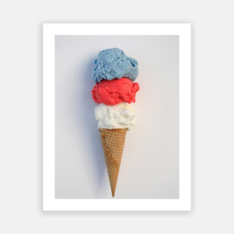 Red, white and blue ice cream in cone