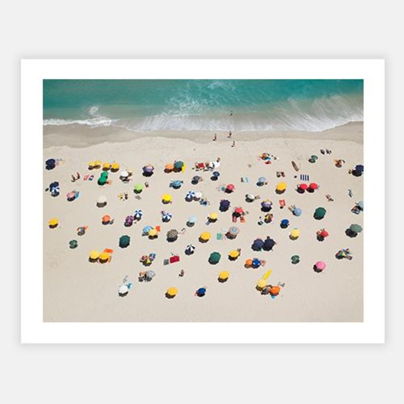 Umbrella pattern on beach|C – 400 x 500|D – 500 x 600|E – 600 x 760|F – 760 x 1000|G – 1000 x 1300|Matt Photographic Paper|Canvas|None|Black|White|Scandi