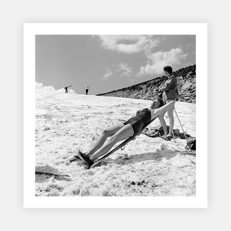 Sunbathing Skier|C – 380 x 380|D – 490 x 490|E – 560 x 560|F – 710 x 710|G – 965 x 965|Photographic Paper|None|White|Black|Scandi