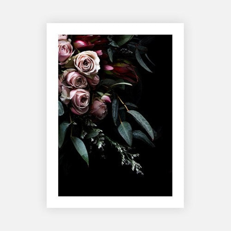Cluster rose arrangement|E – 500 x 760|F – 660 x 1000|G – 850 x 1300|Canvas|Photographic Paper|Rag Paper|None|Black|White|Scandi