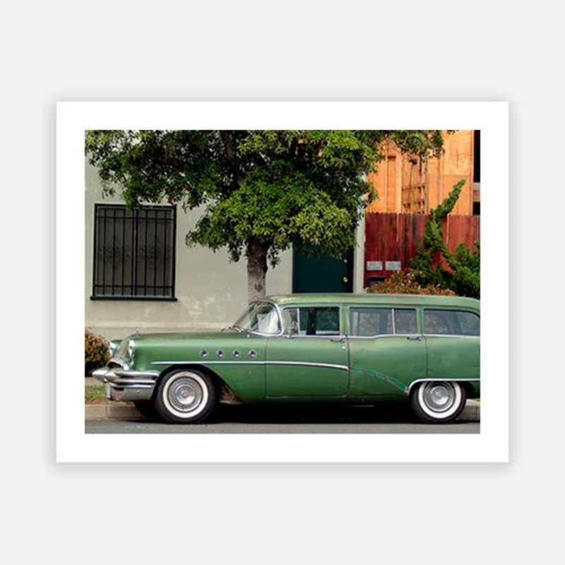 Vintage American Green Car|C – 400 x 500|D – 500 x 600|E – 600 x 760|F – 760 x 1000|G – 1000 x 1300|Matt Photographic Paper|Canvas|None|White|Black|Scandi