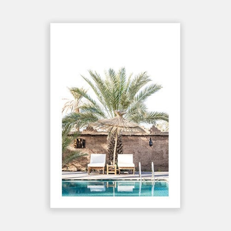 Morocco – Palm & Pool 02|E – 500 x 760|F – 660 x 1000|G – 850 x 1300|Photographic Paper|Rag Paper|Canvas|None|White|Black|Scandi