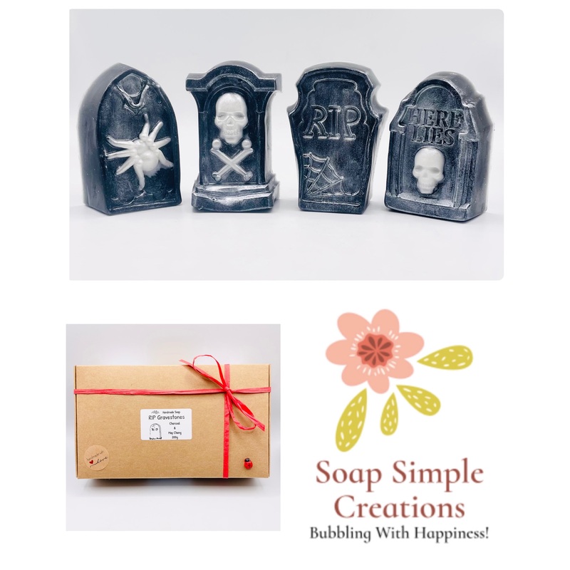 RIP Gravestone Charcoal Vegan Soaps – Set of 4 – Gift Boxed | Halloween Gift | Boo Box Gift | Spooky Decor