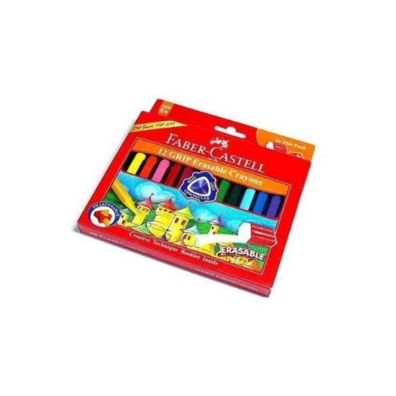 12    FABER CASTELL Grip Erasable Crayons+Sharpener+Eraser 12 Color