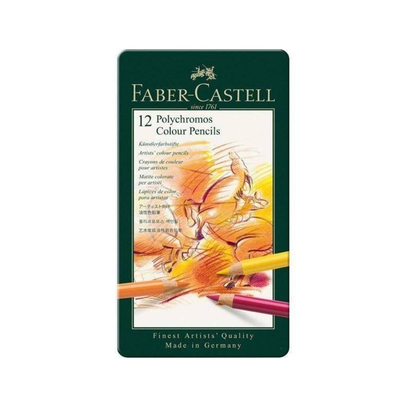 12   FABER CASTELL Polychromos Artists Color Pencils Tin of 12