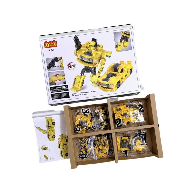 Educational plastic cubes in a yellow cartoon box