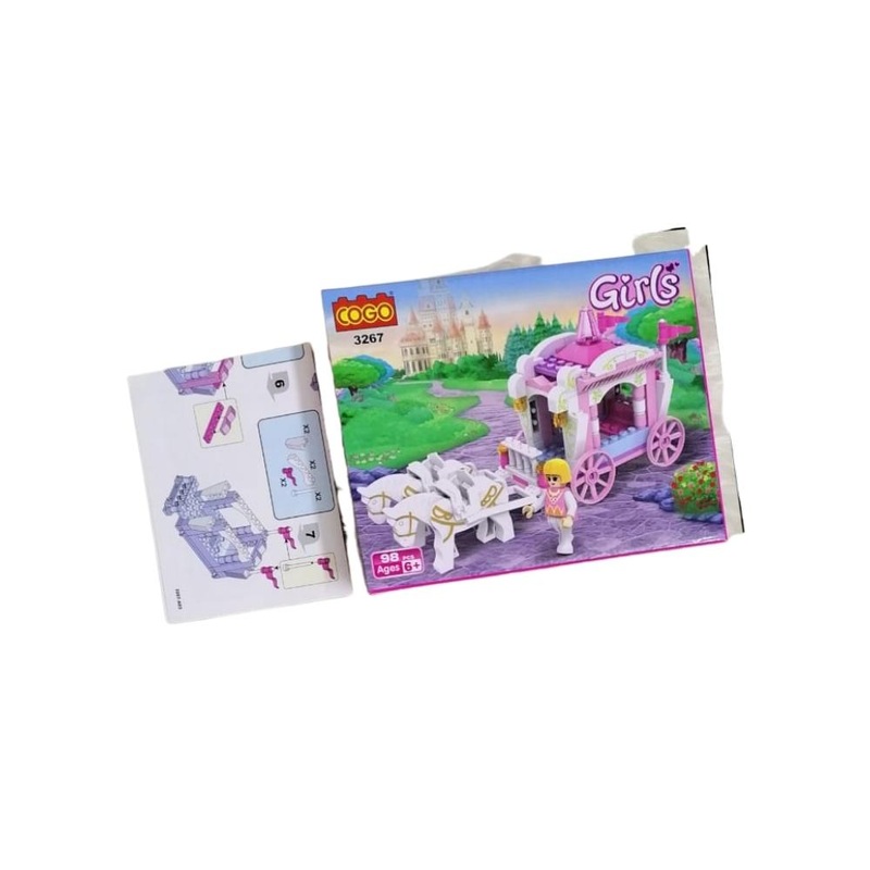 Plastic cubes in an educational cartoon box Barbie cart