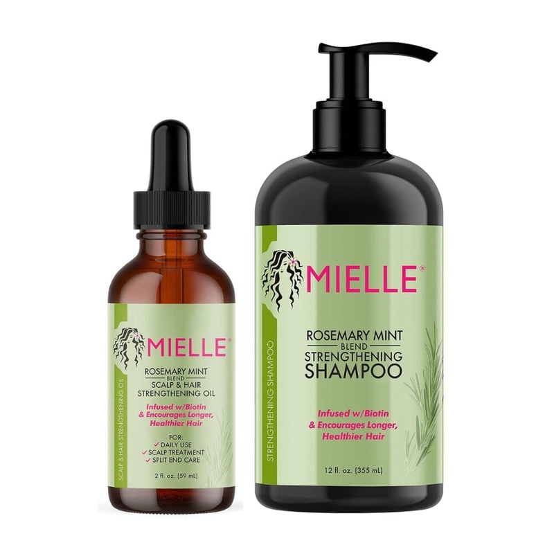 Mielle Organics Rosemary Mint Strengthening Hair Oil and Shampoo