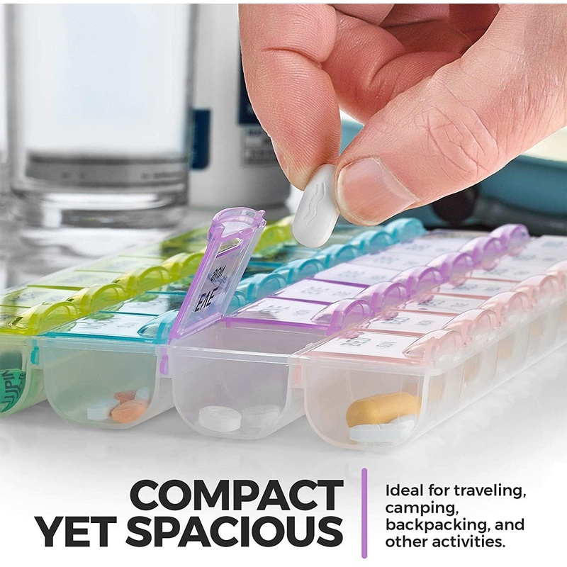 0383 Pill Case- 4 Row 28 Squares Weekly 7 Days Tablet Box Holder