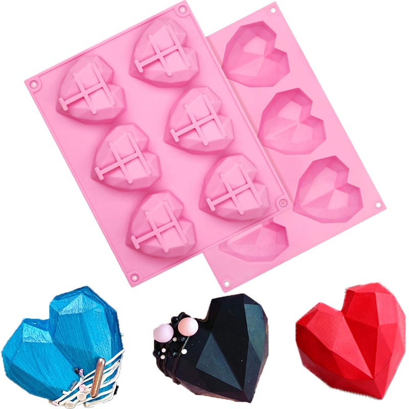 3256 6 Cavity 3D Diamond Love Heart Dessert Cake Silicone Mold For Mousse Ice Cream Crystal Cake Candy Dessert Molds