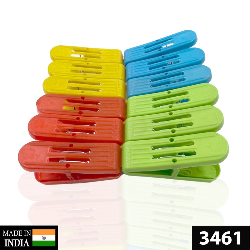 3461 Plastic Cloth Hanging Clips Set of 12 Pieces (1 Dozen) – Multicolor