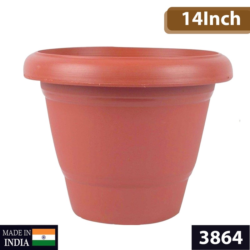 3864 Garden Heavy Plastic Planter Pot/Gamla – 14Inch (Brown, Pack of 1)