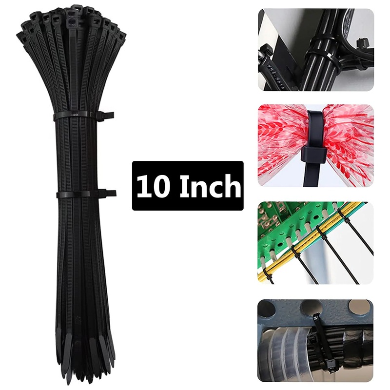 3141 10Inch Nylon Self Locking Cable Ties, Heavy Duty Strong Zip Wire Tie (250mm x 3.6mm – Pack of 100) – Black