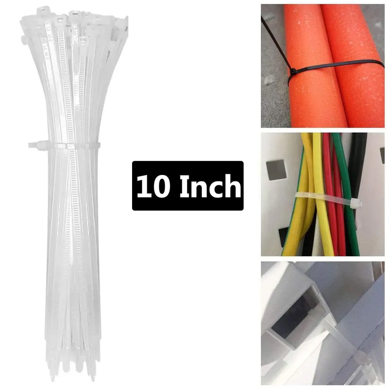 3142 10Inch Nylon Self Locking Cable Ties, Heavy Duty Strong Zip Wire Tie (250mm x 3.6mm – Pack of 100) – White