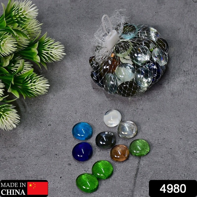 4980 Glass Gem Stone, Flat Round Marbles Pebbles for Vase Fillers, Attractive pebbles for Aquarium Fish Tank. (Approx – 45 Gem stones)