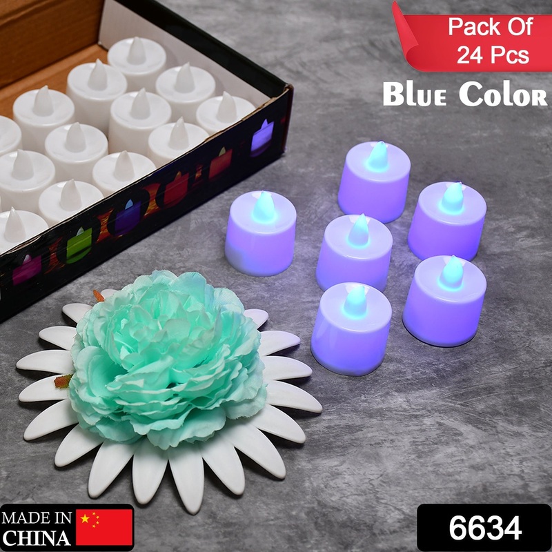 6634 Blue Flameless LED Tealights, Smokeless Plastic Decorative Candles – Led Tea Light Candle For Home Decoration (Pack Of 24)