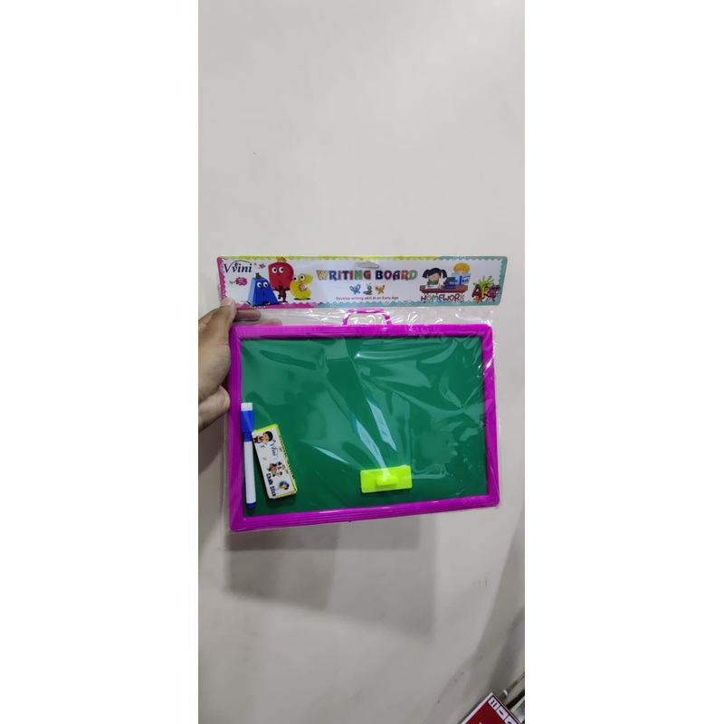 AM0013 Educational Slate For Kids | Slate 2 in 1 Write and Wipe Board with Plastic Frame for Kids | Slate for Kids 3 Years and Above | Multicolor Slate