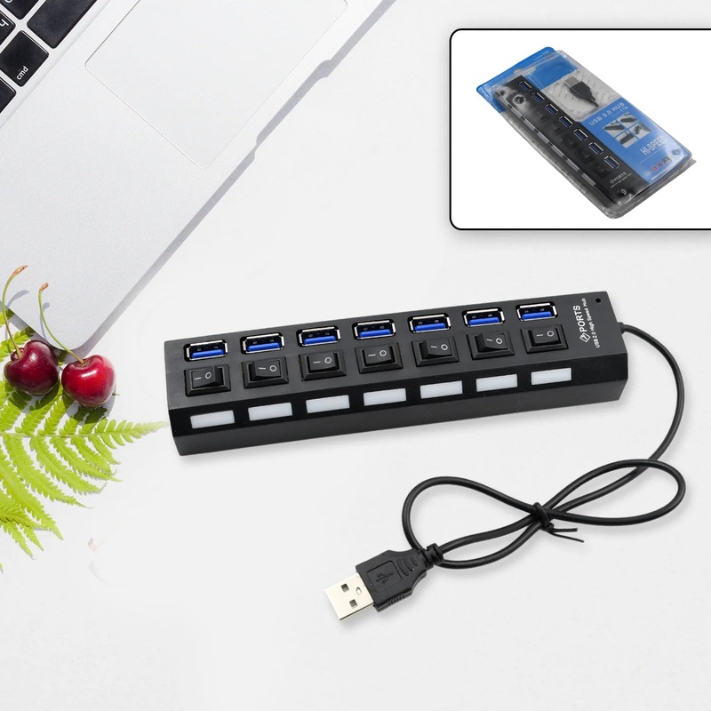 6994 USB SPLITTER MULTI PORT USB 2.0 HUB, 7 PORT WITH INDEPENDENT ON/OFF SWITCH AND LED INDICATORS USB A PORT DATA HUB, SUITABLE FOR PC COMPUTER KEYBOARD LAPTOP MOBILE HDD, FLASH DRIVE CAMERA ETC