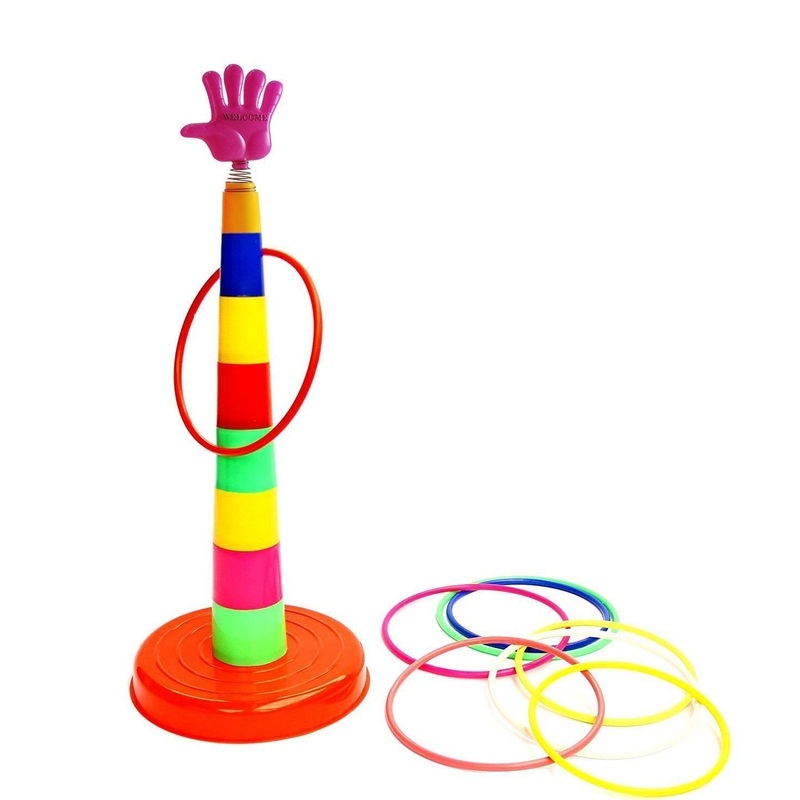 AM0234 Mini Series Ring Toss Quoits for Kids | Plastic Hoopla Throw Game for Toddlers | 8 Ring Toss Multicolor Indoor Game Set for Kids