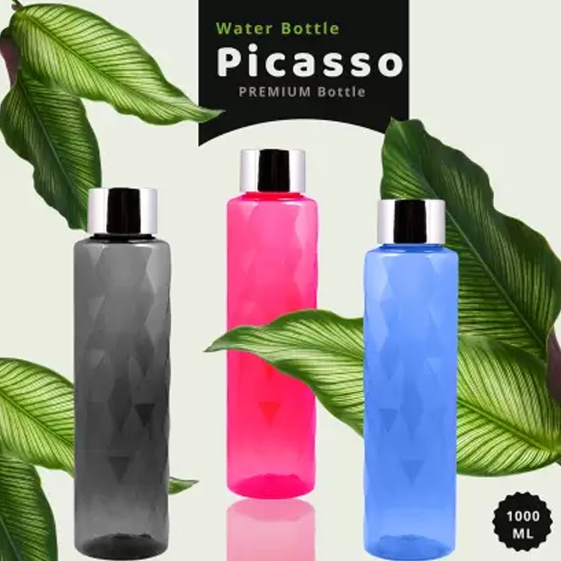 3045 Picasso Steel Cap Design Plastic Unbreakable Water Bottle 1000 ml