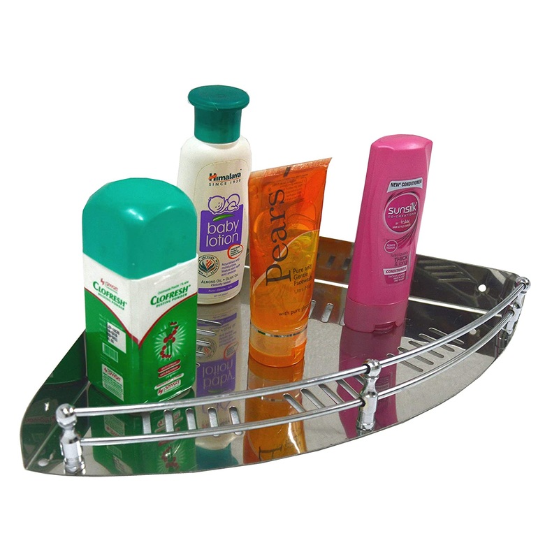 3006 Stainless Steel Multi Purpose round Corner Shelf/Bathroom Shelf/Kitchen Shelf/Bathroom Accessories (9 x 9 Inches) Wall Mount