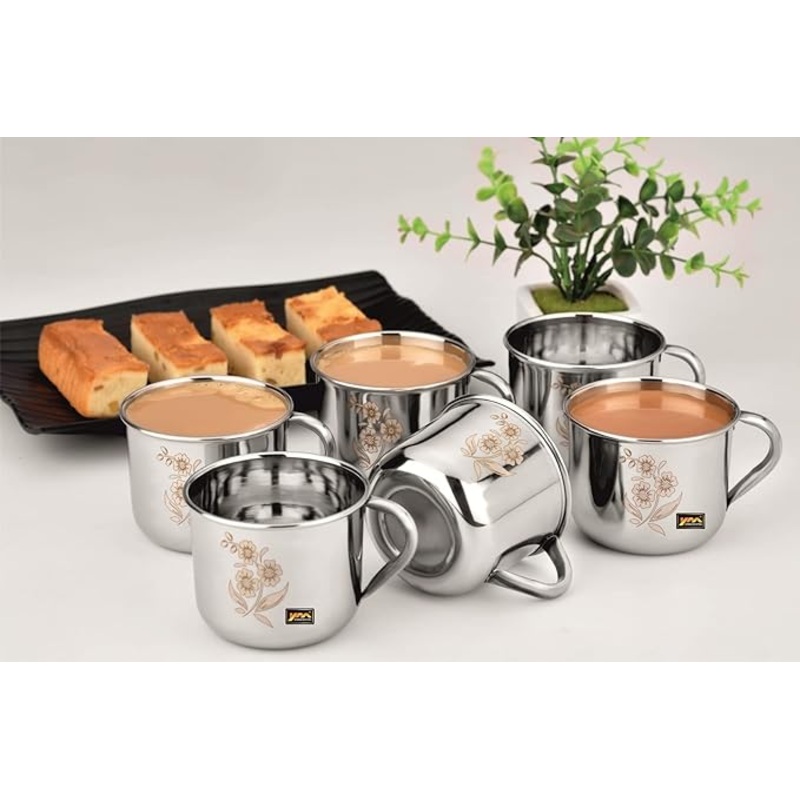 3450 Stainless Steel – Royal Tea & Coffee Cup Laser Design  Set of 6