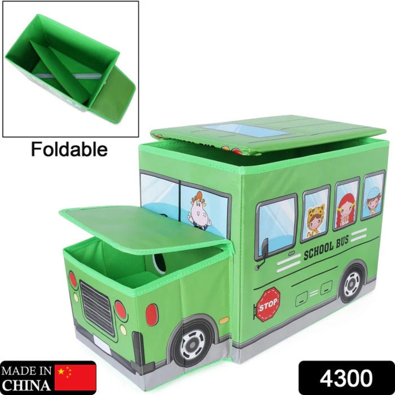 4300 FOLDABLE BUS SHAPE TOY BOX STORAGE WITH LID FOR STORAGE OF TOYS BASKET (MIX COLOR & DESIGN)