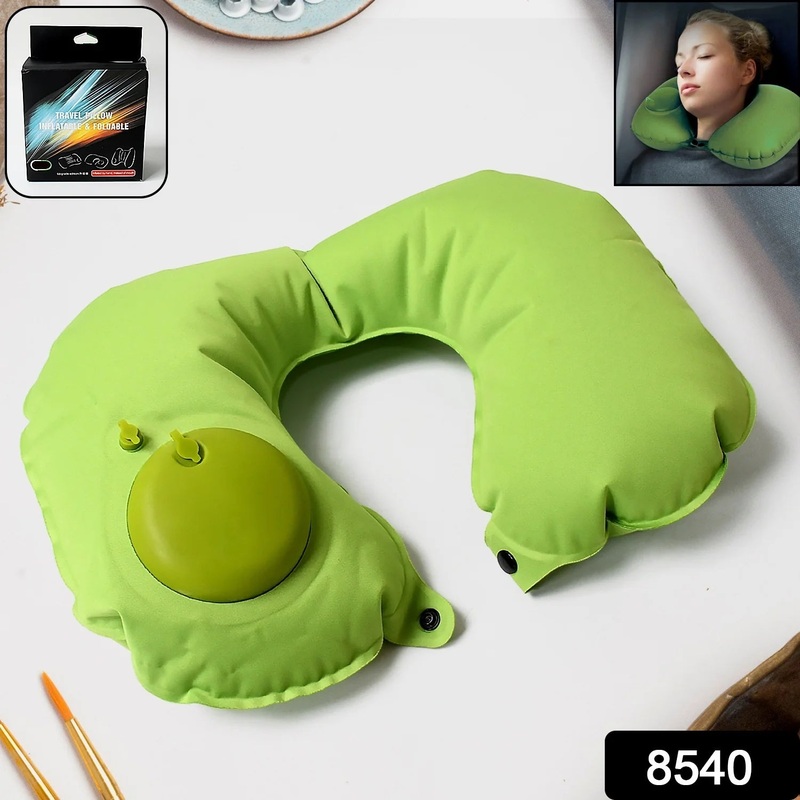 8540 INFLATABLE & FOLDABLE, PILLOW U SHAPE AIR CUSHION TRAVEL PILLOW, TRAVEL BUSINESS TRIP NECK PILLOW FOR LONG TRIPS, IDEAL FOR MEN & WOMEN PORTABLE, AND PERFECT FOR BACKPACKING, CAR CAMPING, AND EVEN AIRPLANE TRAVEL