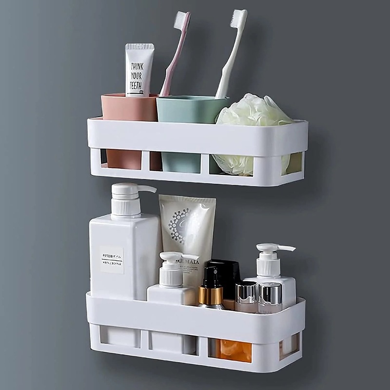 4029A 2PCS PLASTIC SHOWER CORNER CADDY BASKET SHELF RACK WITH STICKER