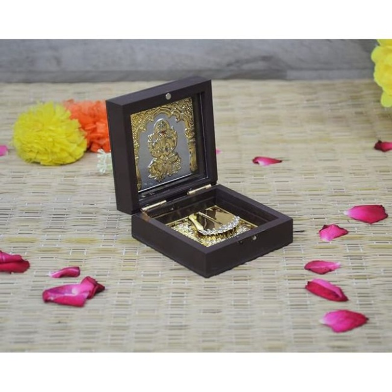 AM0365 24K Gold Plated Ganesha Photo Frame with Charan Paduka