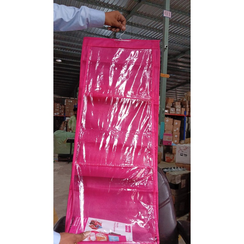 13263 6 Pockets Hanging Purse Handbag Organizer Clear Hanging Shelf Bag (1 Pc)