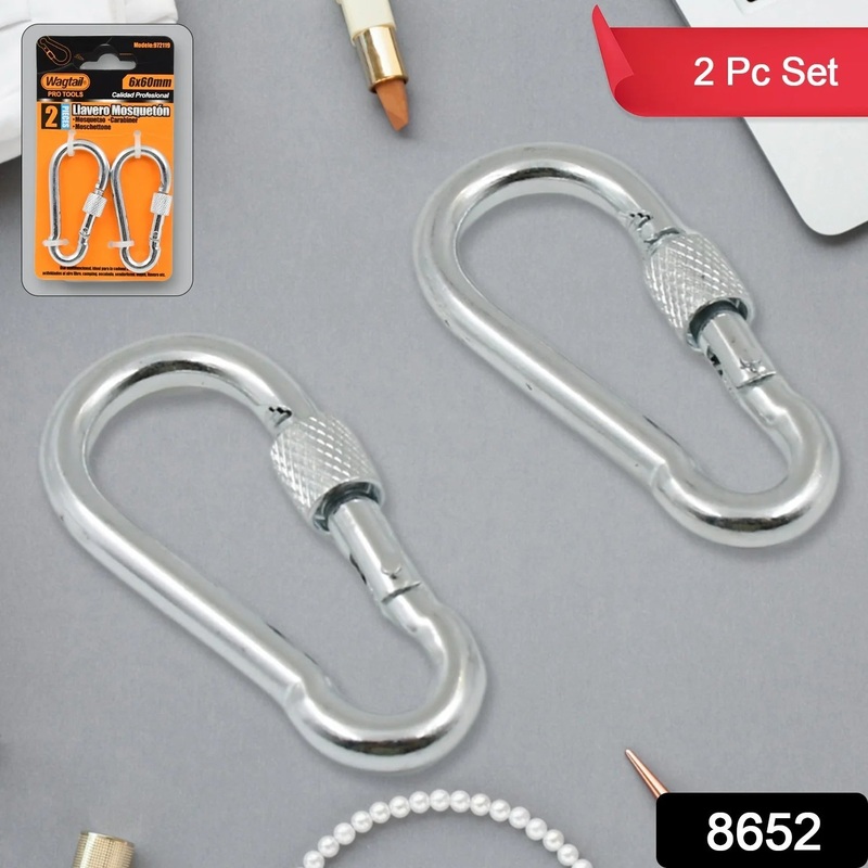 8652_Snap Hook with Screw-Stainless Steel Snap Hook Clip Heavy Duty, Carabiner Clip (660 MM / 2 Pcs Set)