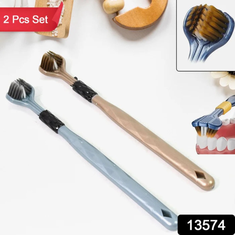 13574 3 Sided Toothbrush, Soft Bristle Toothbrush (2 Pc Set) by DeoDap