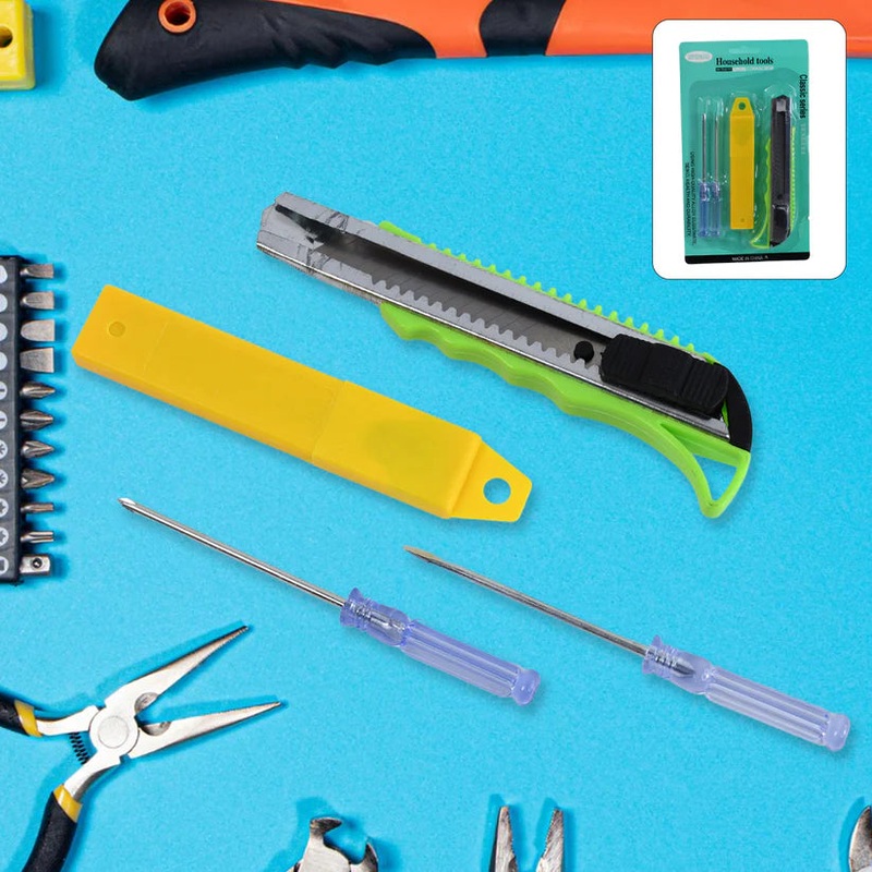 15290 Heavy Duty Working Cutter Knife with replacement blade, 2 Screwdriver Hand Tool (4 Pc Set)