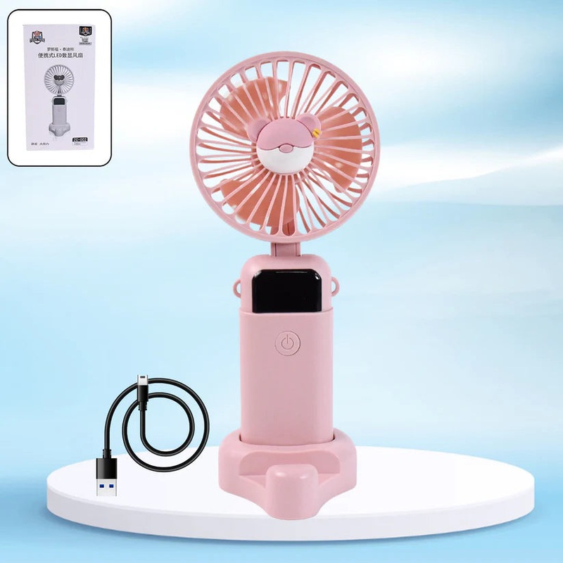 14080 Mini USB Charging Fan with Percentage Display, 5 Speed Modes, and Mobile Stand