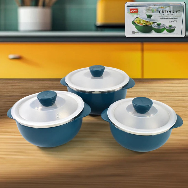 11540 Apex Microwave-Safe Serving Bowl 3 Pcs Set (700ml, 1000ml, 1400ml)