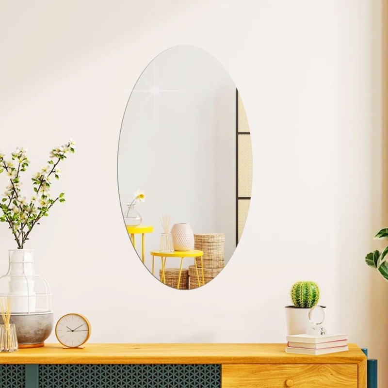 3111 Oval Shape Adhesive Mirror Sticker -(Size-30cm x 40cm) For Wall ,On Tiles, Bathroom, Bedroom, Living Roomm Basin Stickers Unbreakable Plastic