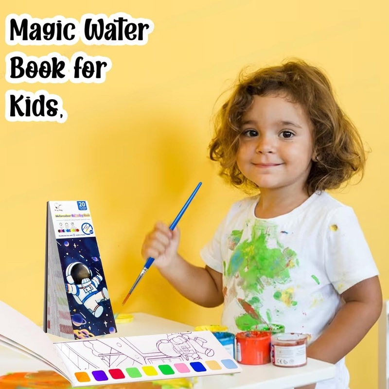 3114 Coloring Book Watercolor  2 in 1 Painting and Drawing Book with Paint Brush, DIY Bookmark for Kids, Magic Water Book for Kids, 20 Sheets Space Painting Book for Kids