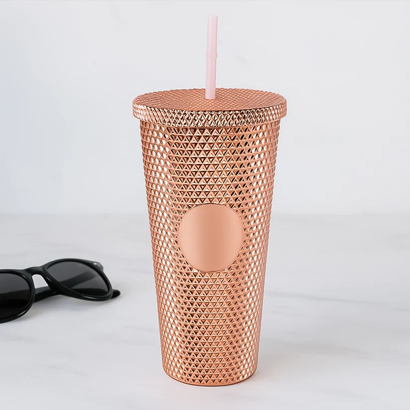 14083 Studded Cup Tumbler Straw Lid – Plastic Double Walled Cold Cup for iced Coffee