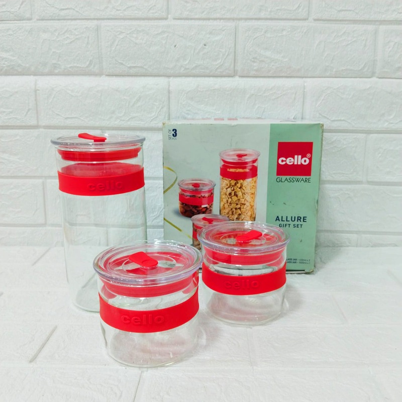Di0249 Cello Glassware Allure Glass Jar Gift Set – Set of 3 Pcs