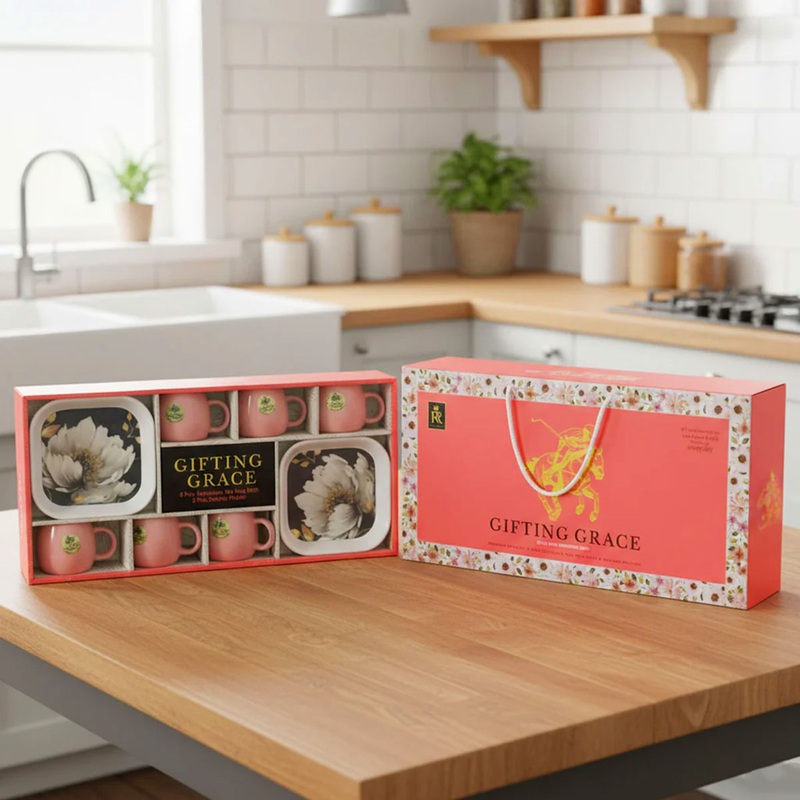 Di0251 Gifting Grace 8 Pcs Exclusive Tea Mug with Snacks Platter Set