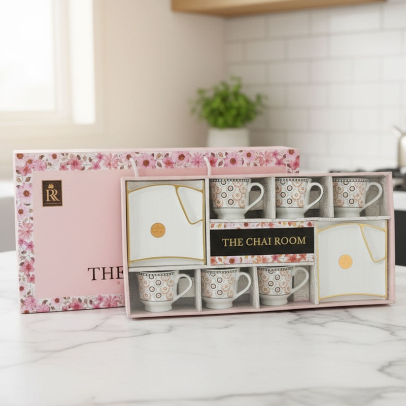 Di0252 The Chai Room 6-Piece Coffee Mug & 2-Piece Platter Set  Premium Gift Box