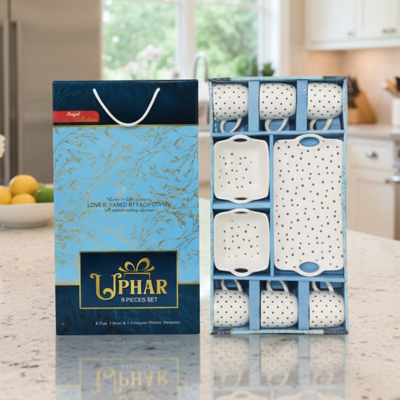 Di0256 Uphar 9-Piece Tea & Snack Set  6 Cups, 2 Bowls & 1 Designer Platter