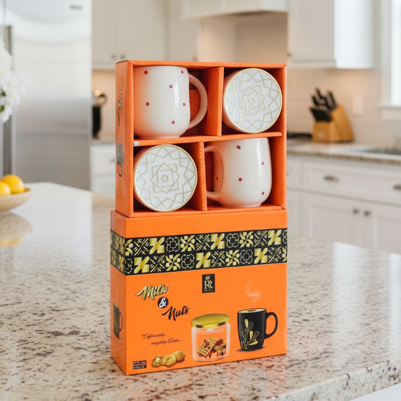 Di0312 Milk & Nuts 4-Piece Coffee Mug Gift Set  Premium Designer Cups